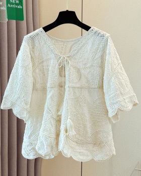 Bohemian style drawstring shirts loose tops