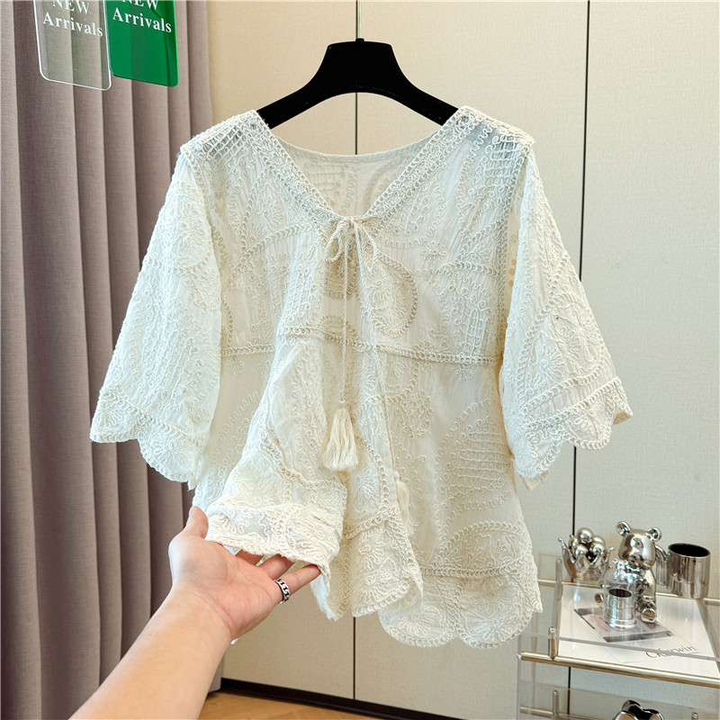 Bohemian style drawstring shirts loose tops