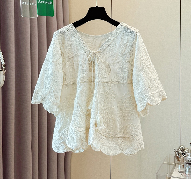 Bohemian style drawstring shirts loose tops