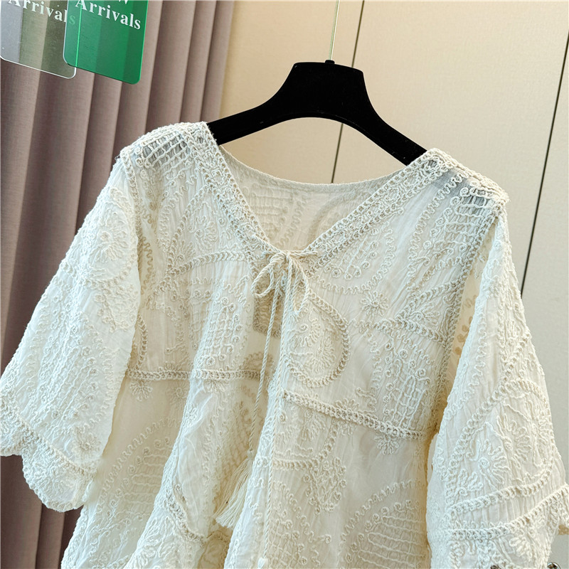 Bohemian style drawstring shirts loose tops