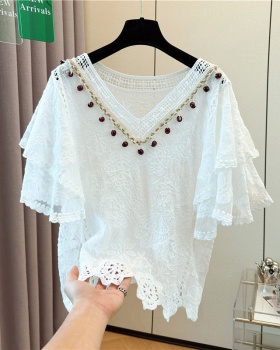 Slim all-match large yard short sleeve crochet tops