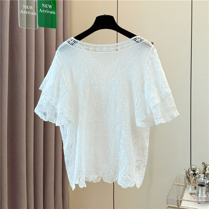 Slim all-match large yard short sleeve crochet tops