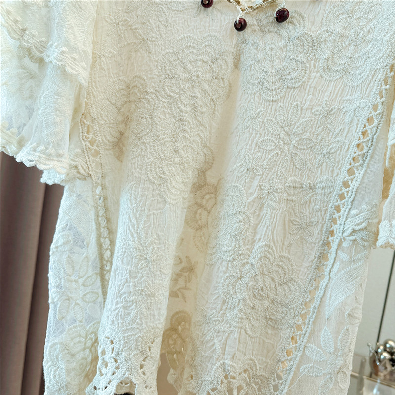 Slim all-match large yard short sleeve crochet tops