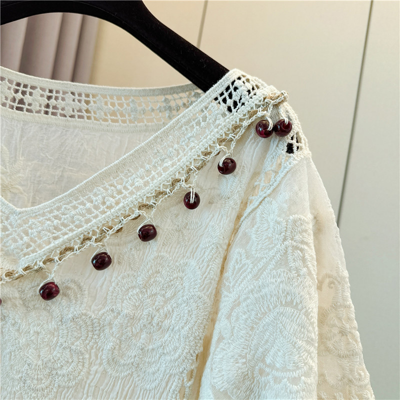 Slim all-match large yard short sleeve crochet tops