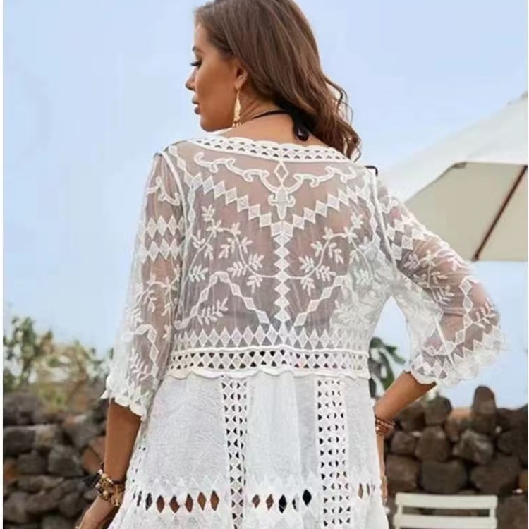 Lace loose long shirts vacation sexy sandy beach smock