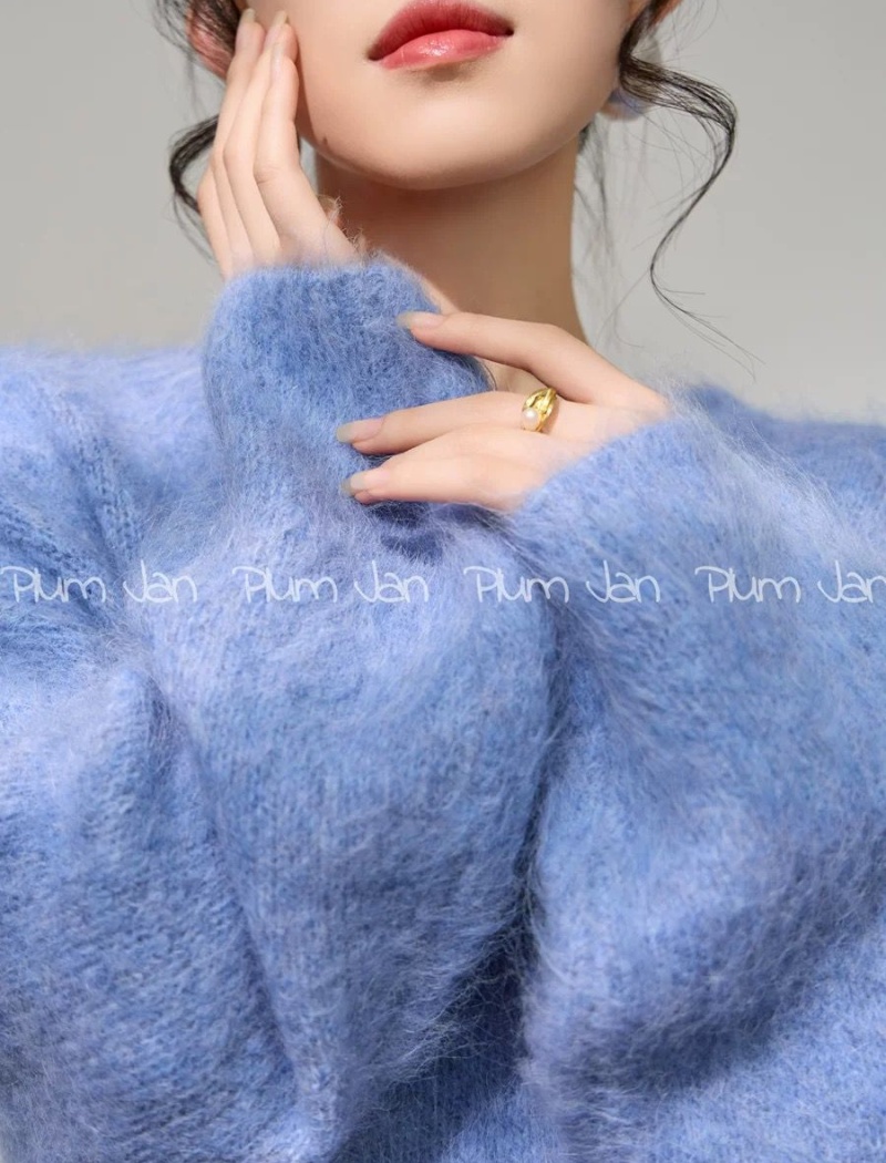 Slim autumn blue Casual tops knitted lazy loose V-neck sweater