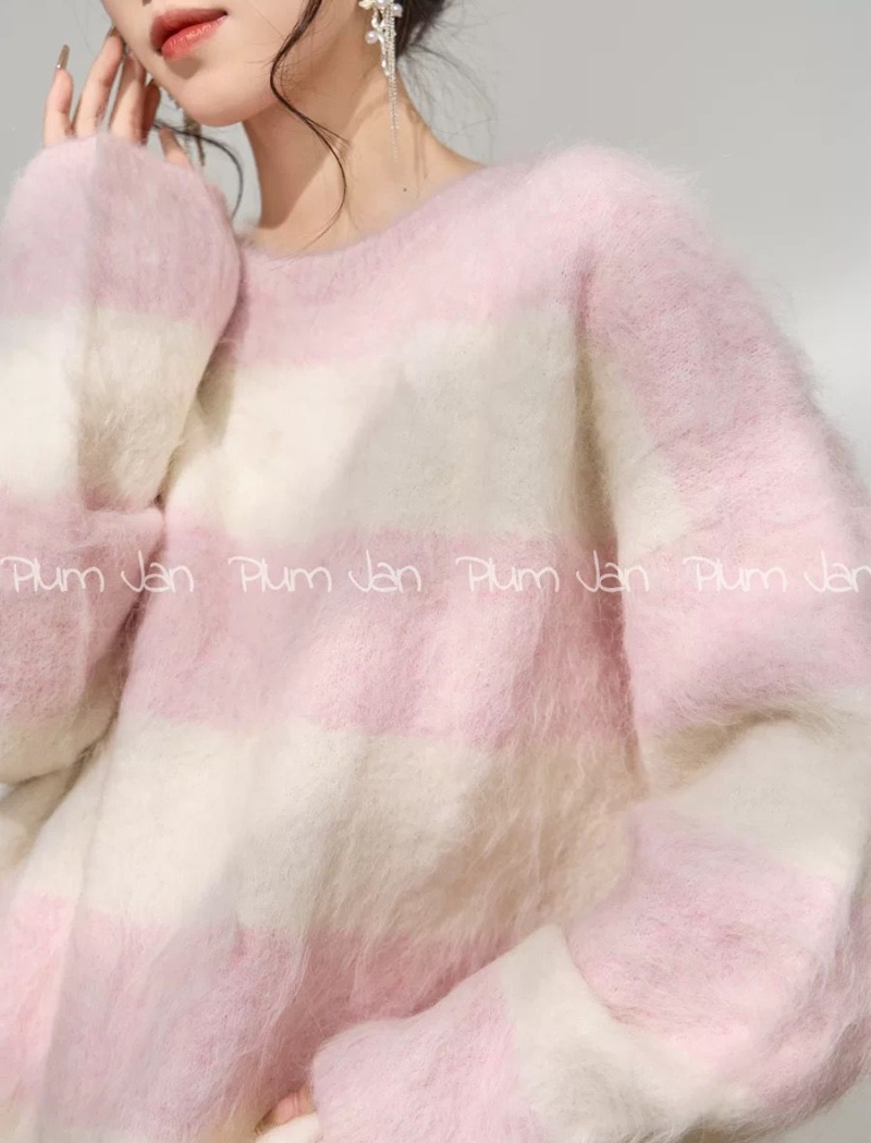 Stripe pink tops show young lazy sweater