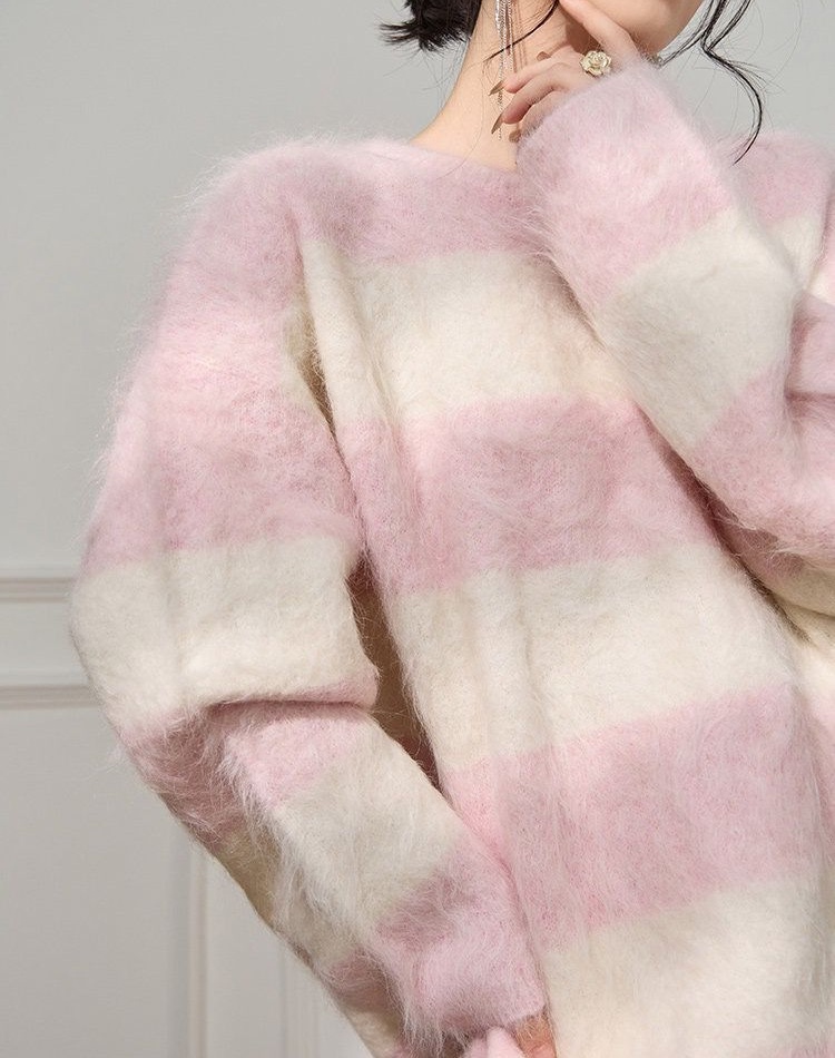Stripe pink tops show young lazy sweater