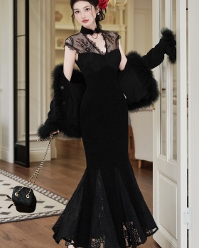 Elmo autumn and winter coat splice lace cheongsam a set