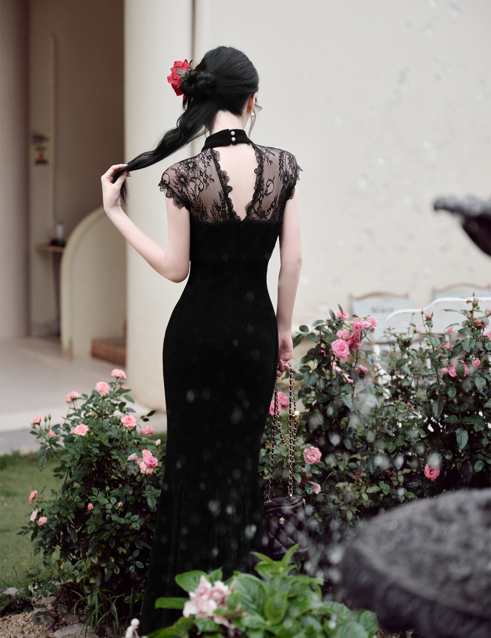 Elmo autumn and winter coat splice lace cheongsam a set