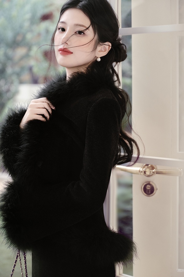 Elmo autumn and winter coat splice lace cheongsam a set