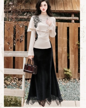 Mermaid skirt collocation black tops 2pcs set