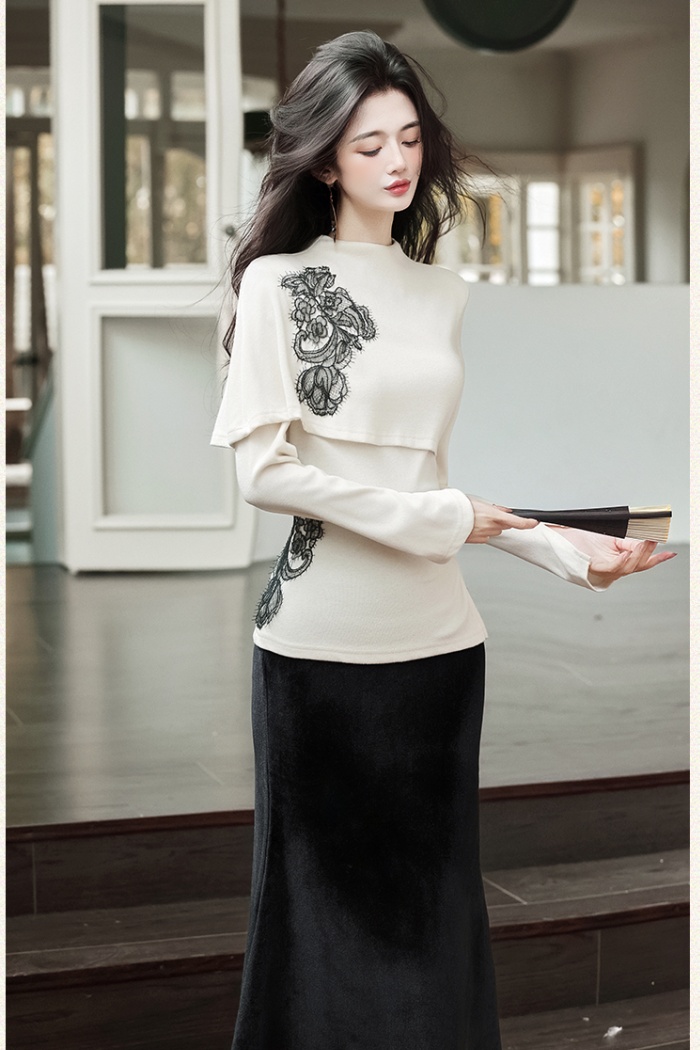 Mermaid skirt collocation black tops 2pcs set