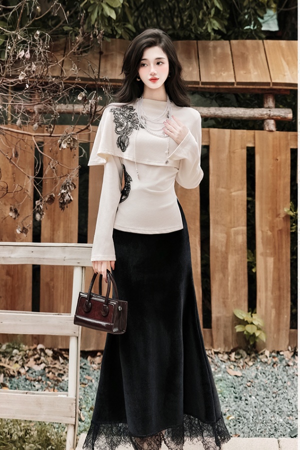 Mermaid skirt collocation black tops 2pcs set
