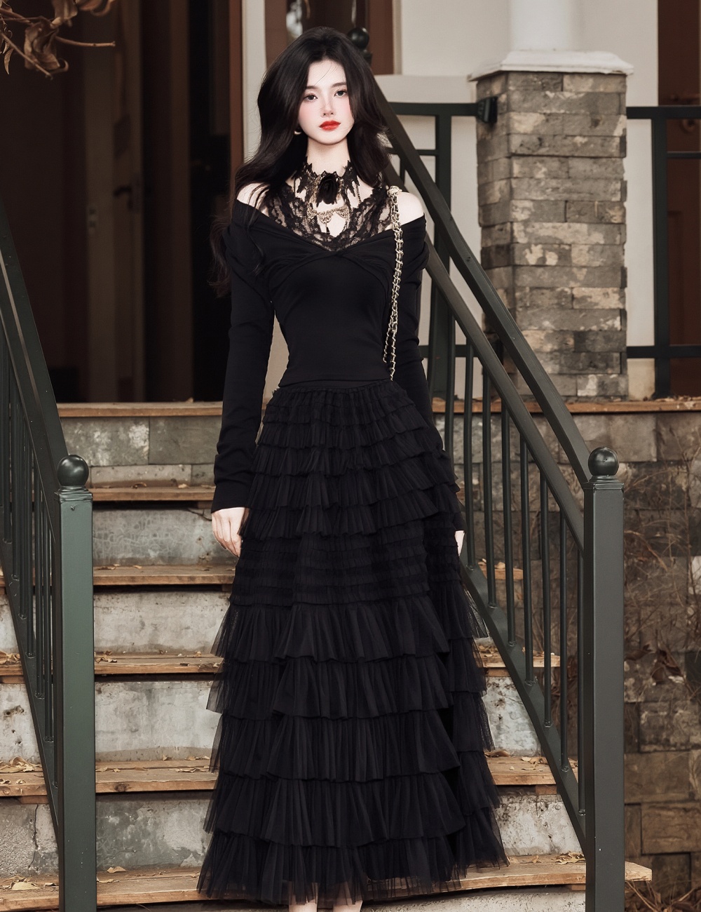 Black tops collocation cake collar 2pcs set