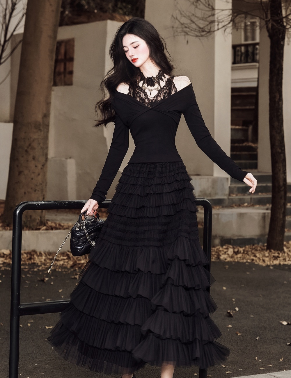 Black tops collocation cake collar 2pcs set