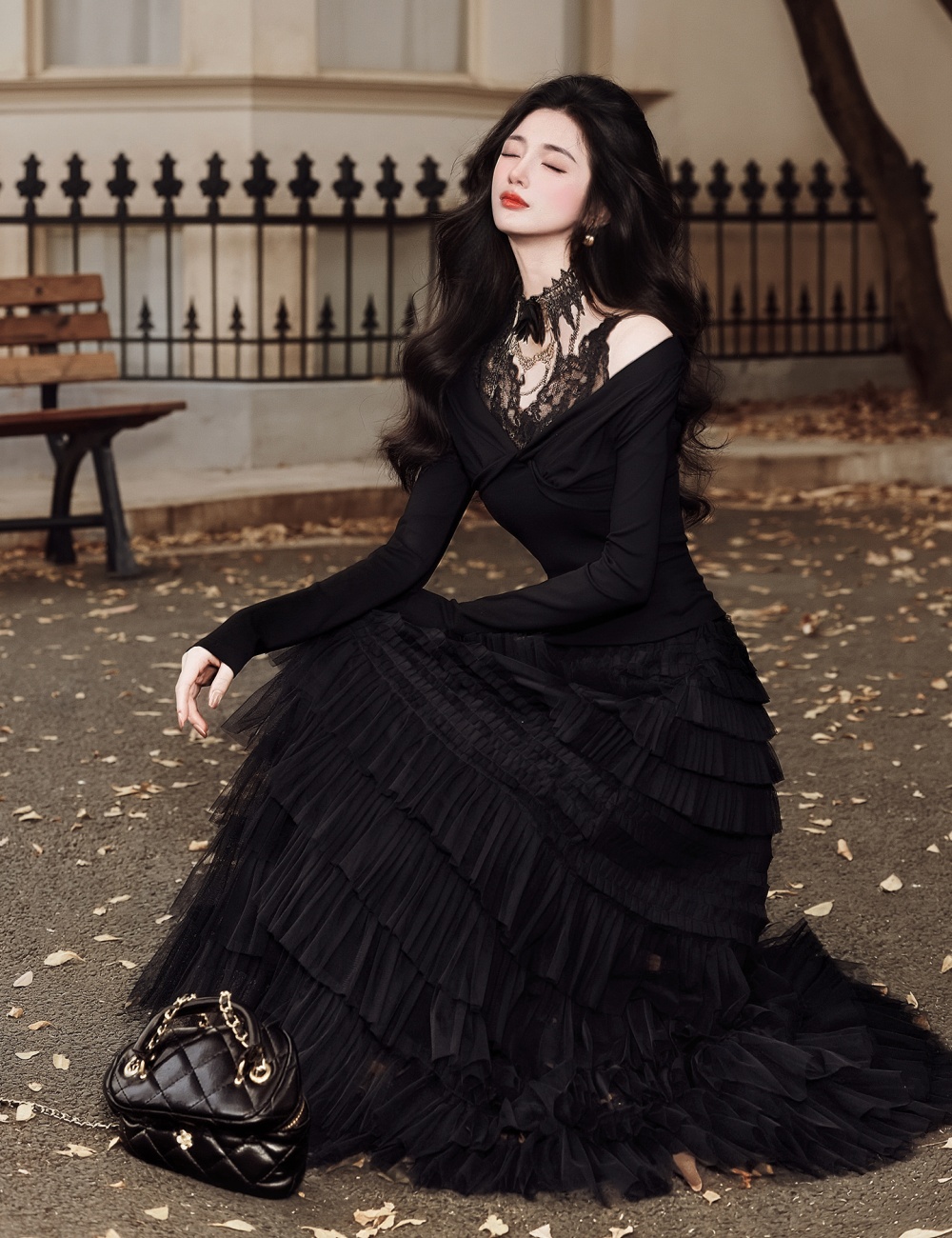 Black tops collocation cake collar 2pcs set