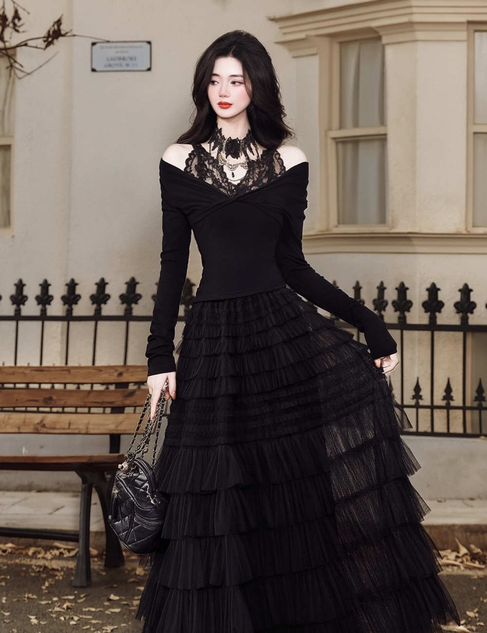 Black tops collocation cake collar 2pcs set