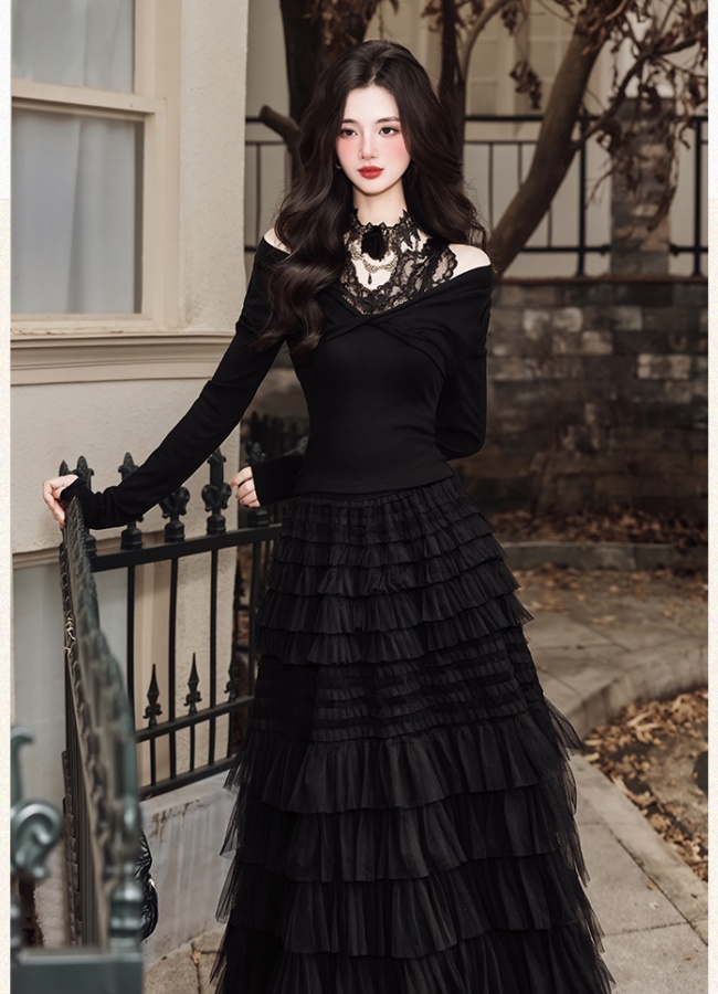 Black tops collocation cake collar 2pcs set