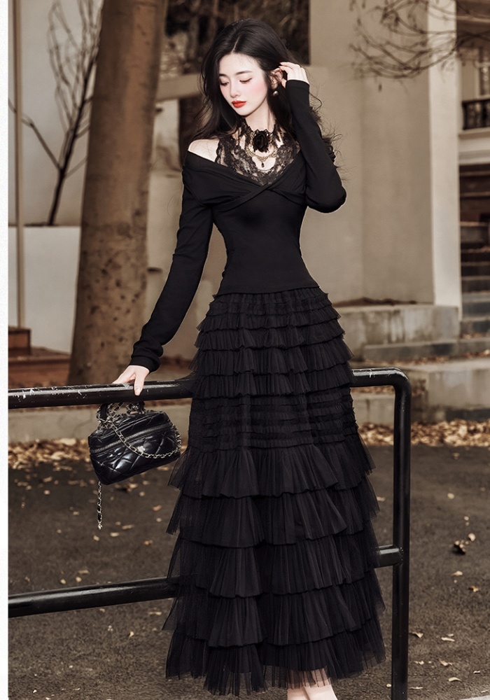 Black tops collocation cake collar 2pcs set