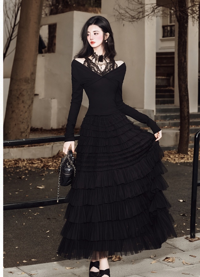 Black tops collocation cake collar 2pcs set