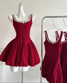 Rhinestone velvet dress temperament Sexy underwear