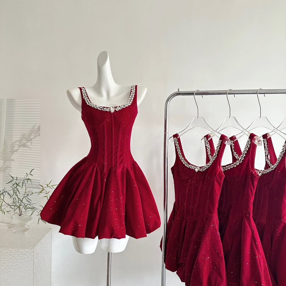 Rhinestone velvet dress temperament Sexy underwear