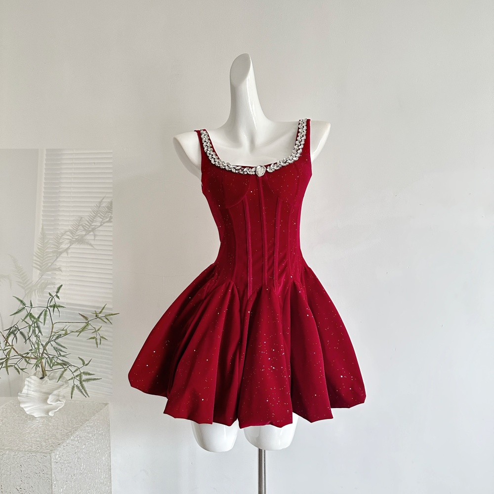 Rhinestone velvet dress temperament Sexy underwear