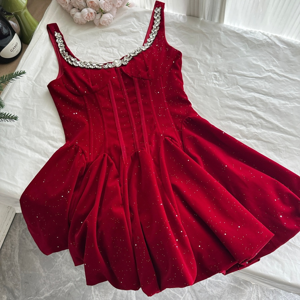 Rhinestone velvet dress temperament Sexy underwear
