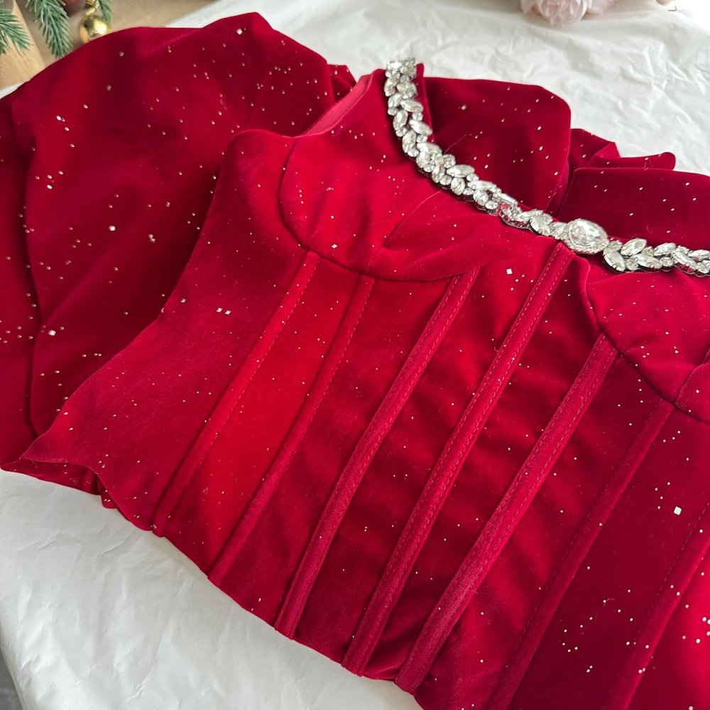 Rhinestone velvet dress temperament Sexy underwear