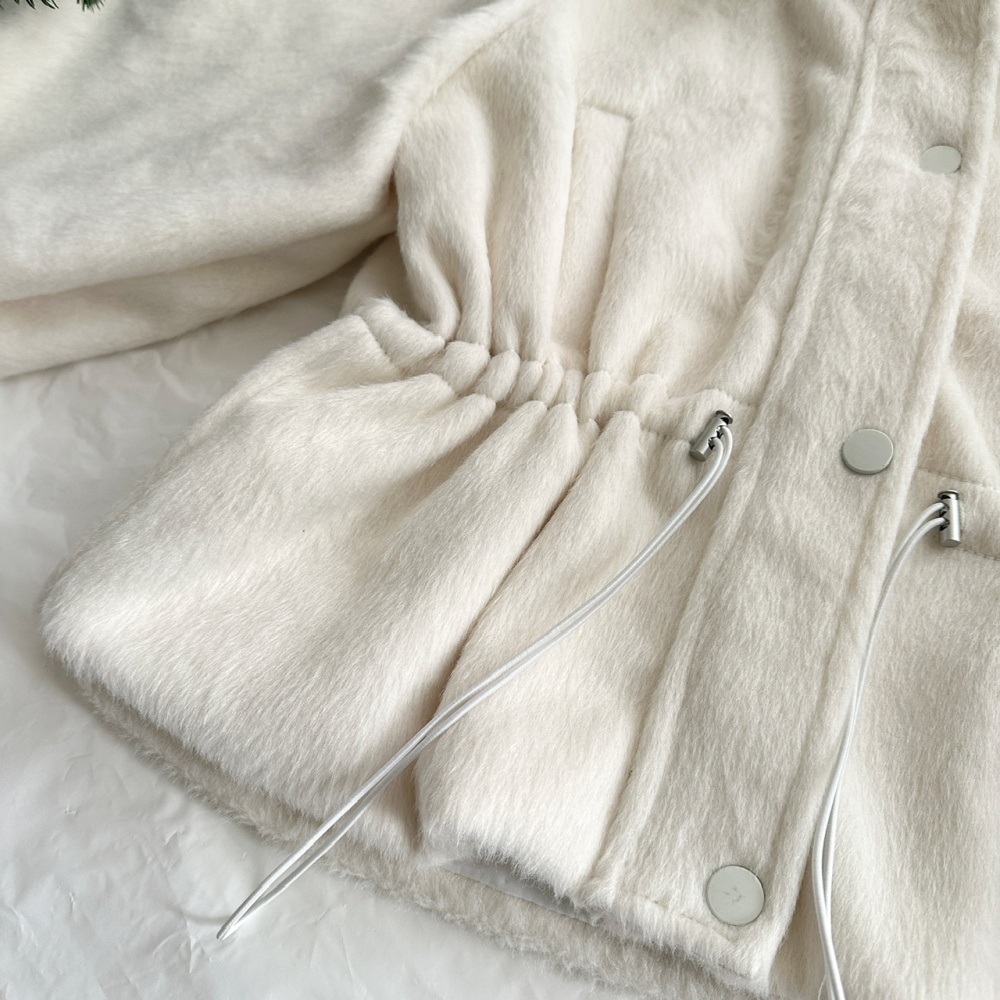 Pinched waist simple coat drawstring woolen coat for women