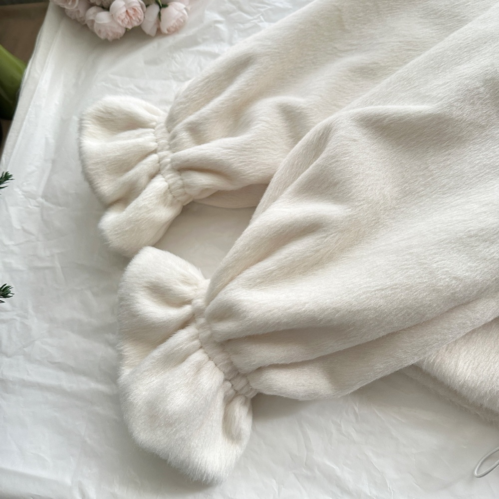 Pinched waist simple coat drawstring woolen coat for women