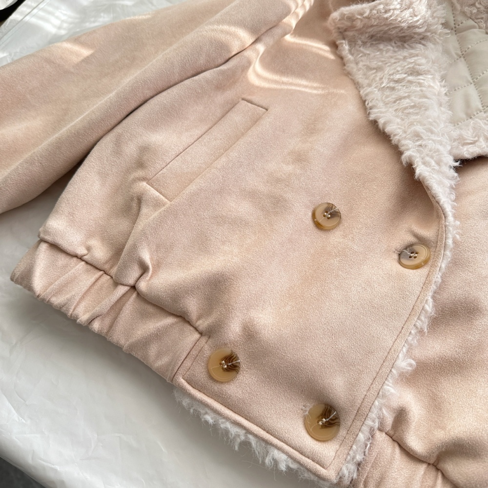 Elmo winter short skirt apricot thick coat a set