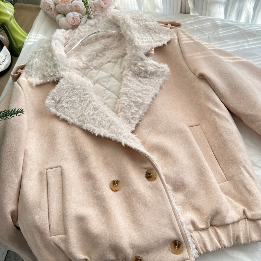 Elmo winter short skirt apricot thick coat a set