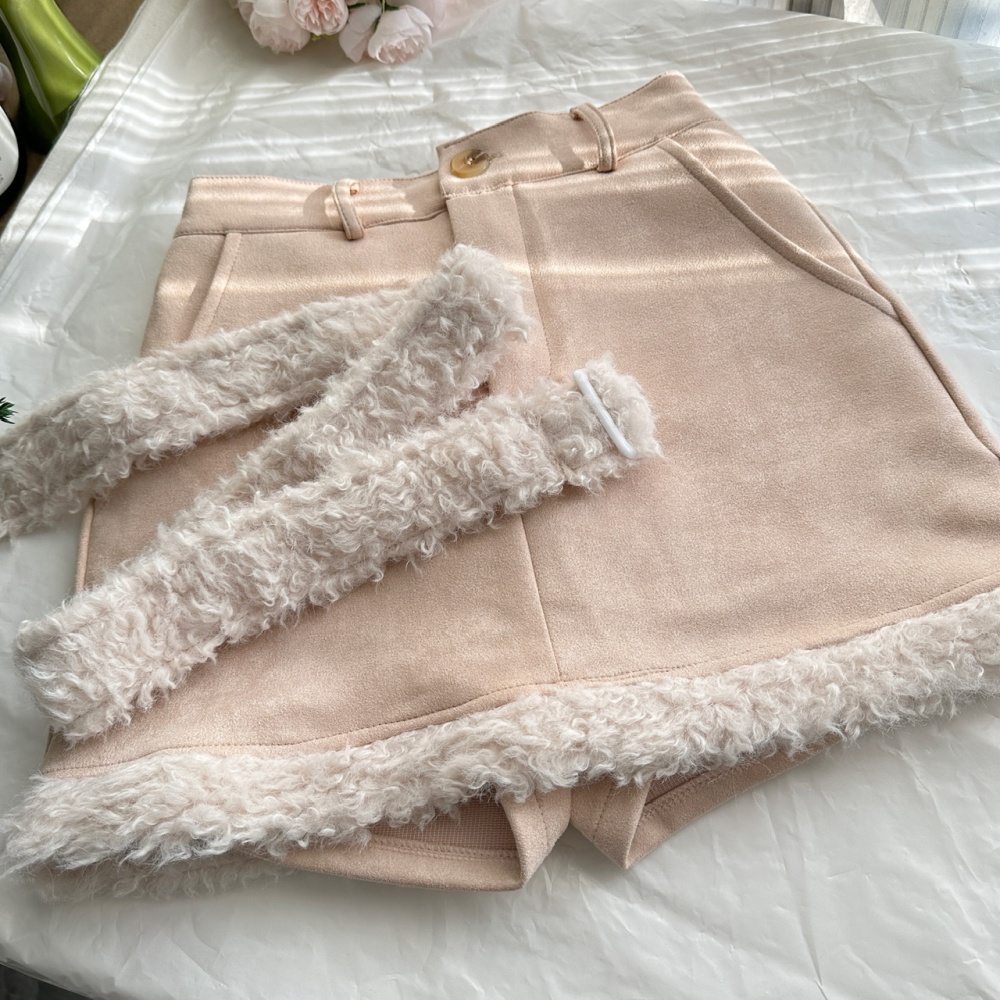 Elmo winter short skirt apricot thick coat a set