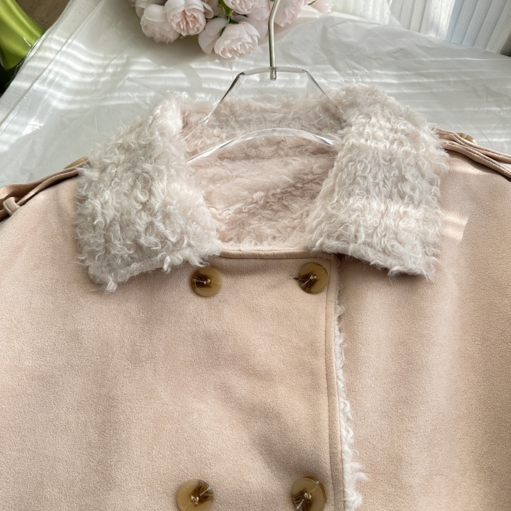 Elmo winter short skirt apricot thick coat a set