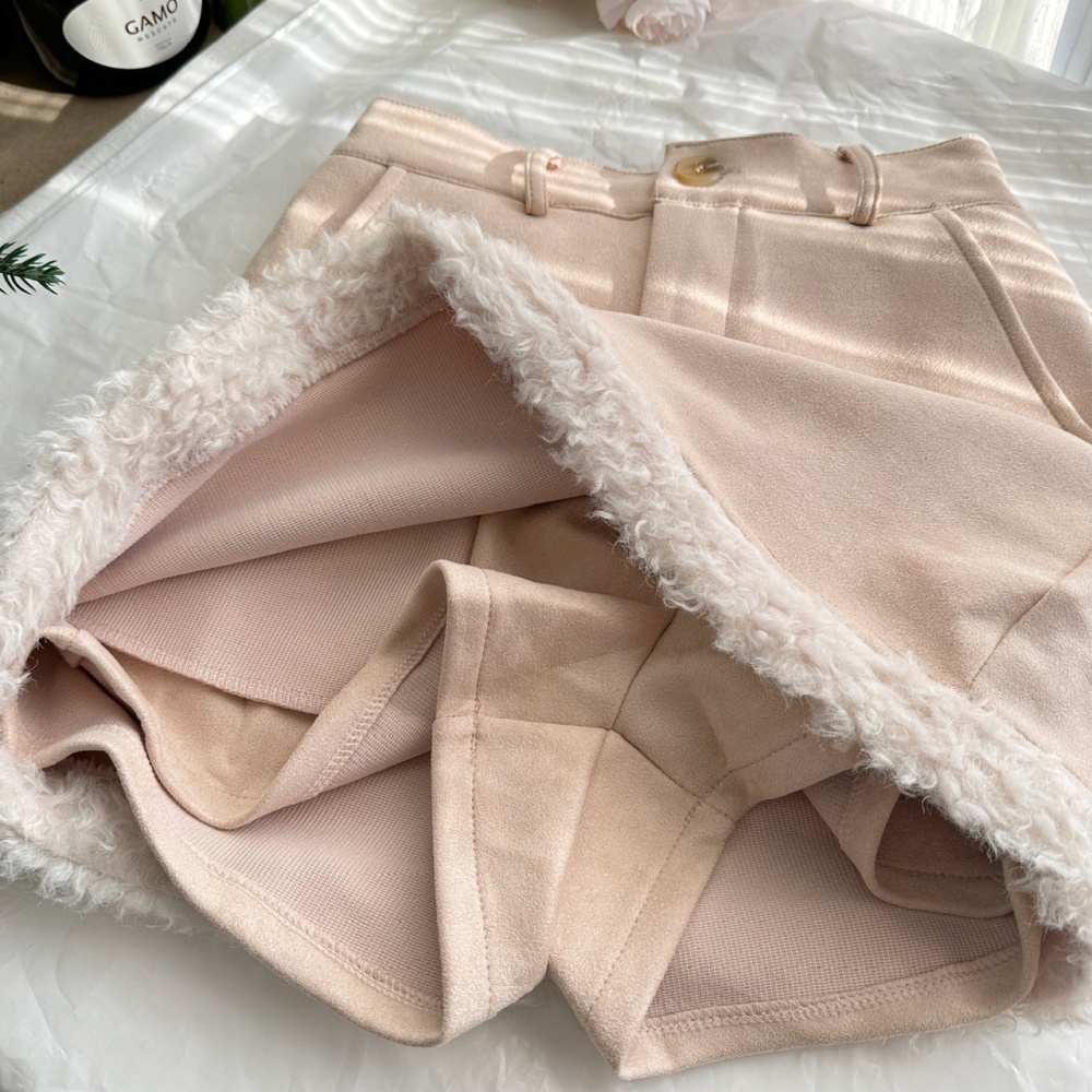 Elmo winter short skirt apricot thick coat a set