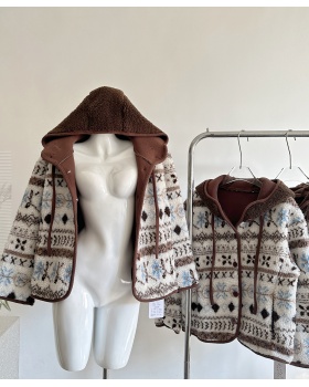 Winter hooded coat lambs wool cotton coat for women