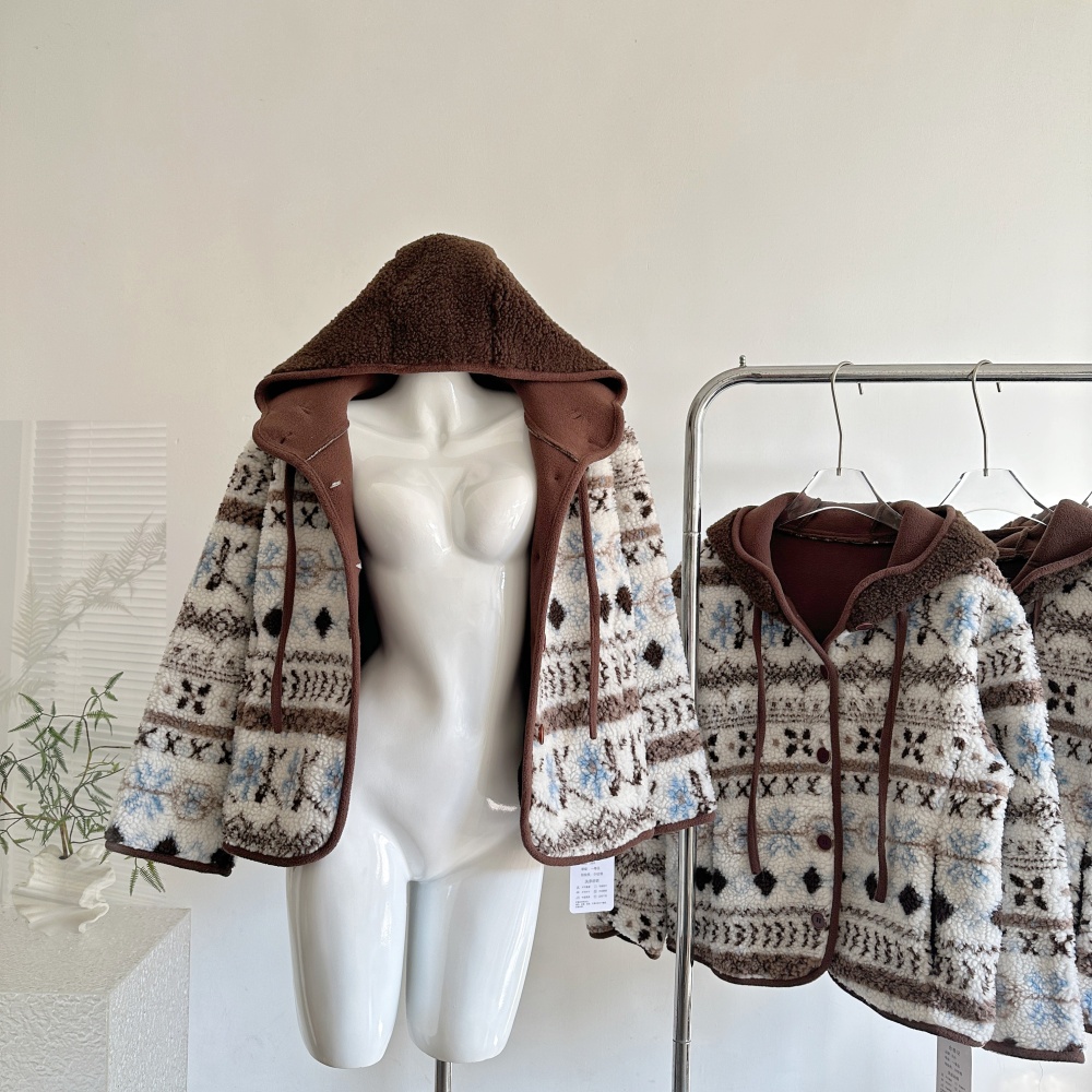 Winter hooded coat lambs wool cotton coat for women