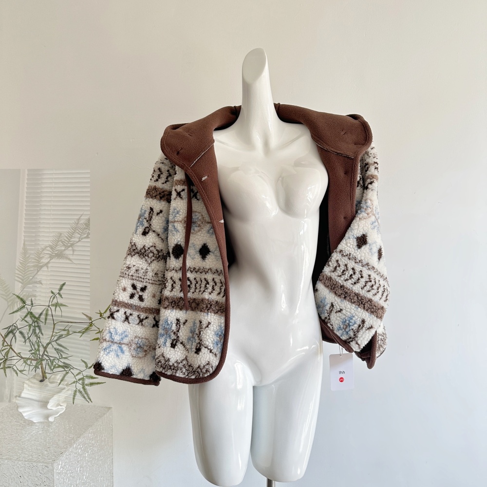 Winter hooded coat lambs wool cotton coat for women