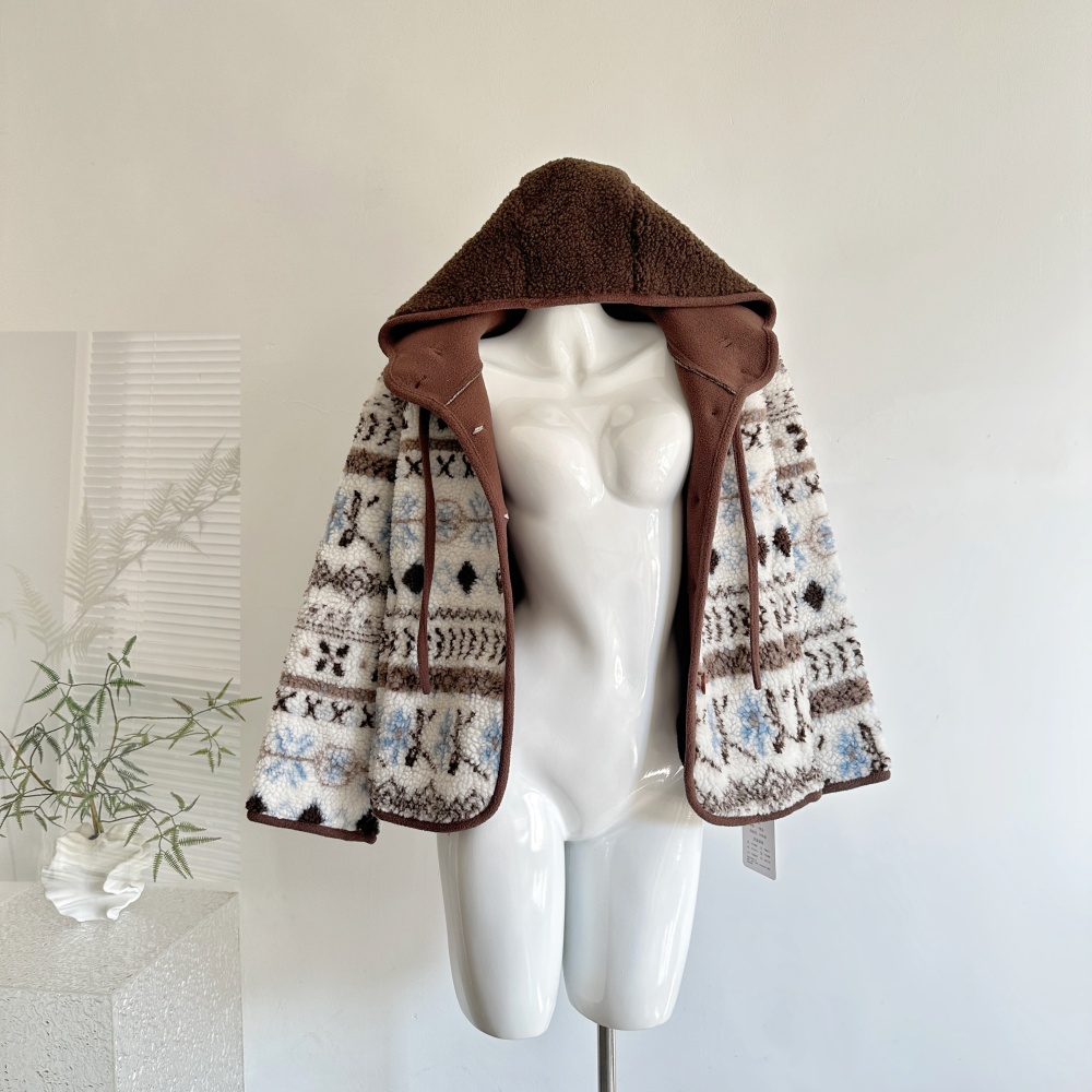 Winter hooded coat lambs wool cotton coat for women