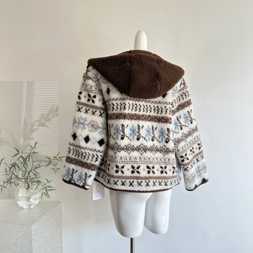 Winter hooded coat lambs wool cotton coat for women