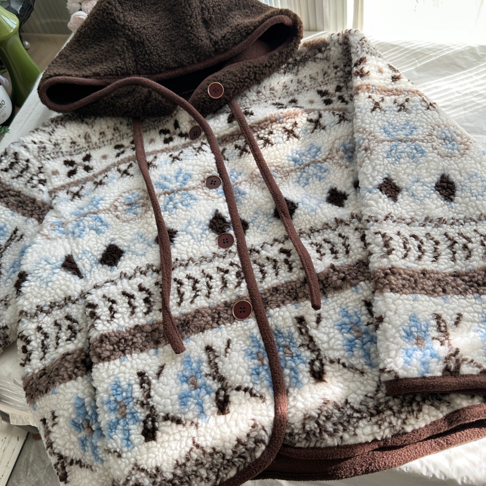 Winter hooded coat lambs wool cotton coat for women