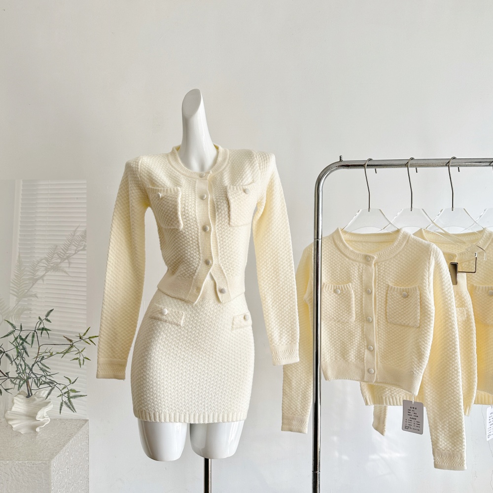 Knitted tops temperament short skirt a set