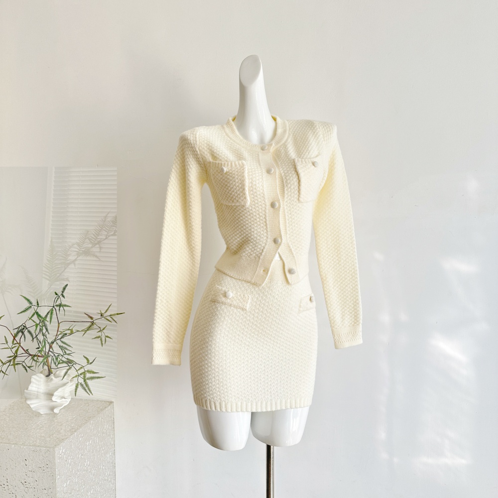 Knitted tops temperament short skirt a set