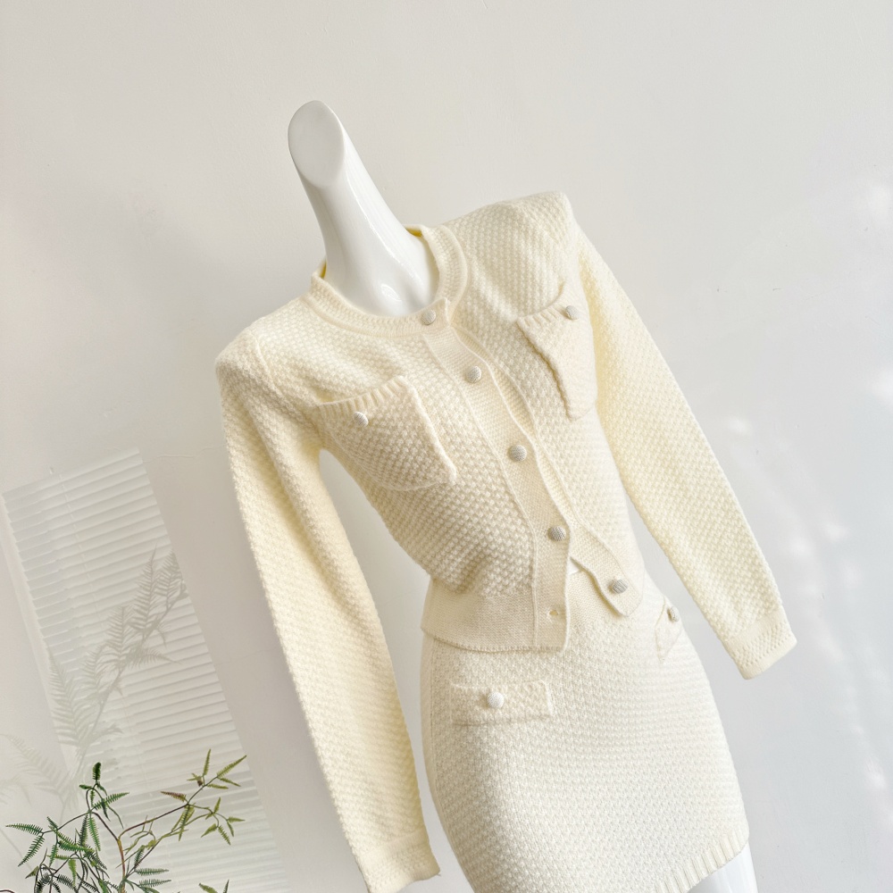 Knitted tops temperament short skirt a set