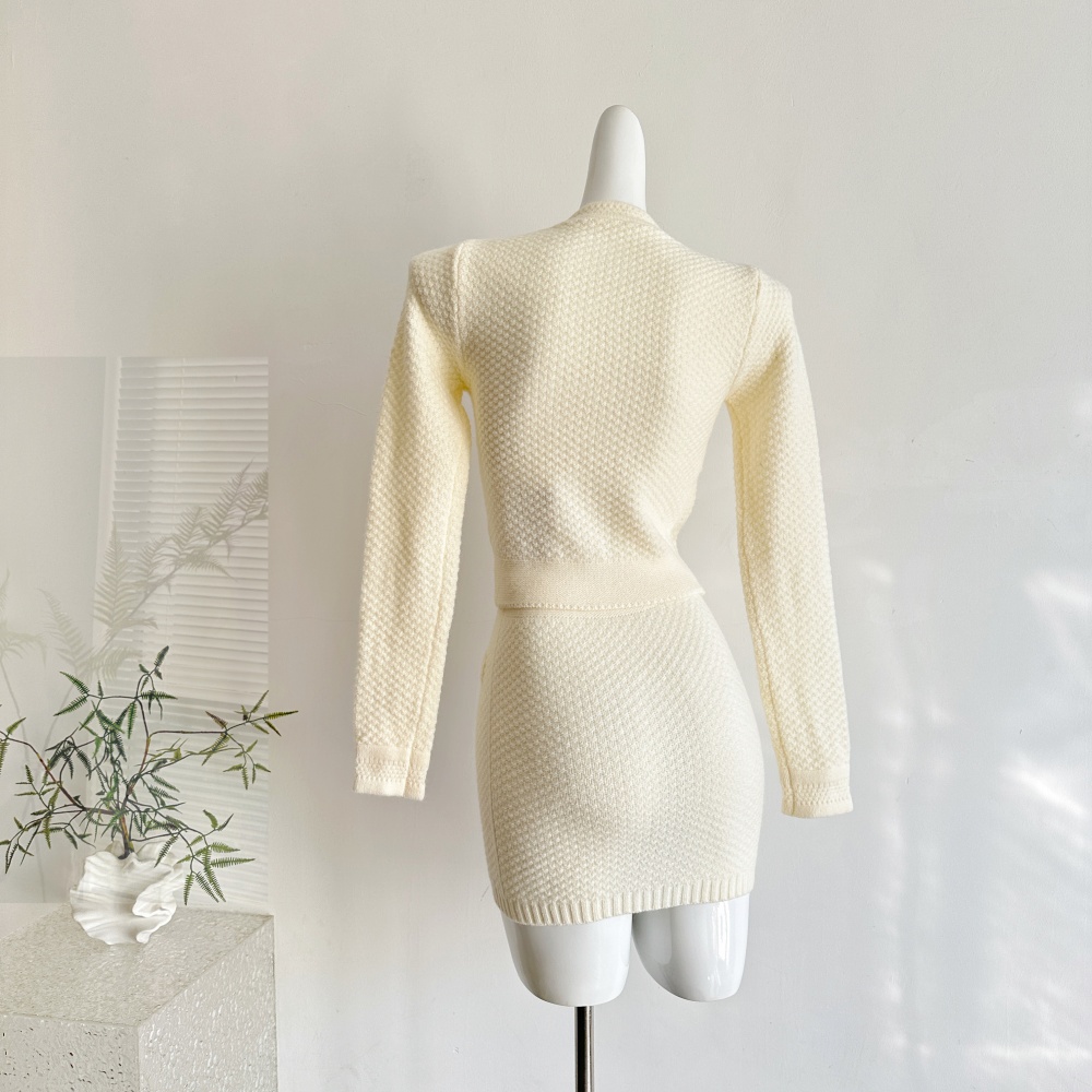 Knitted tops temperament short skirt a set