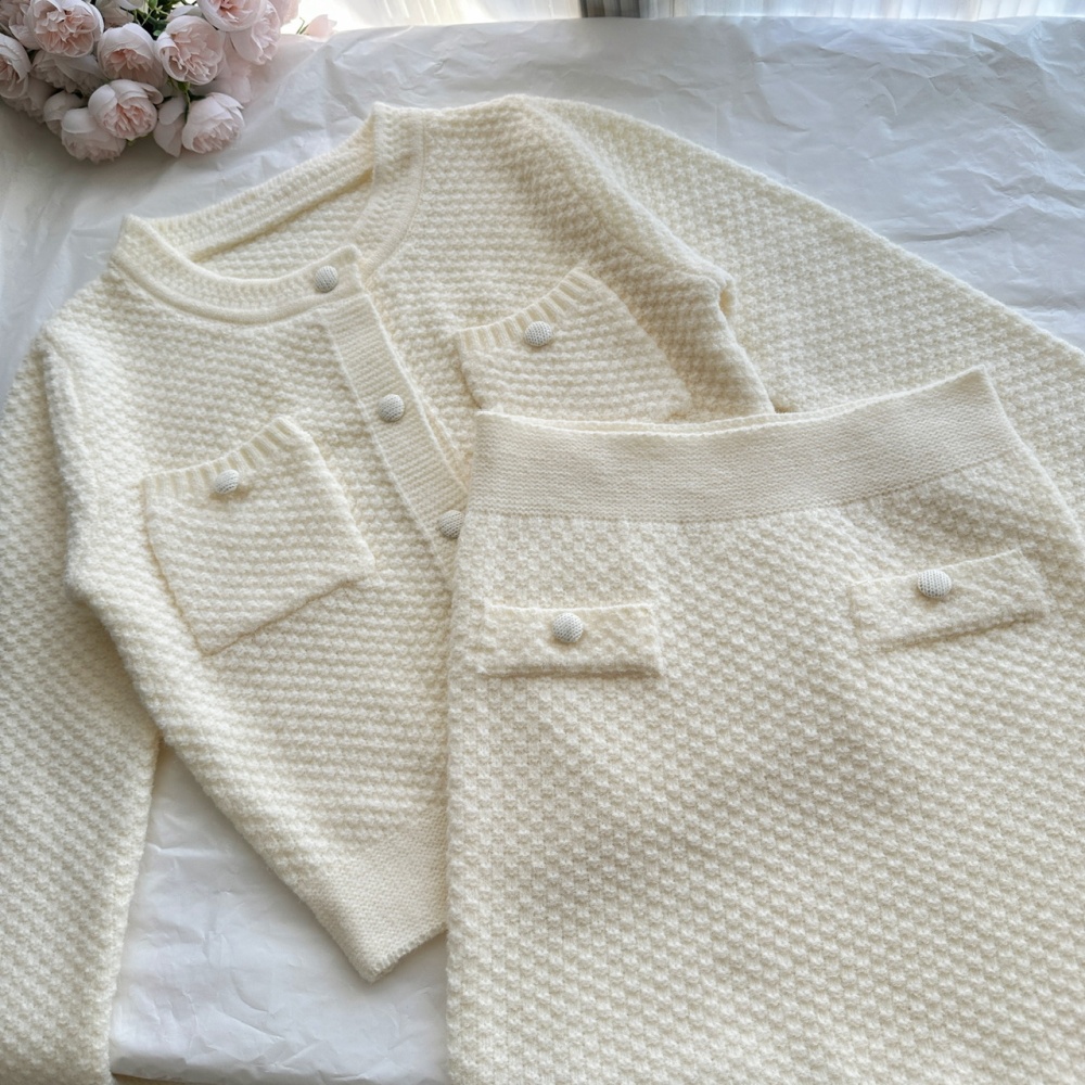 Knitted tops temperament short skirt a set