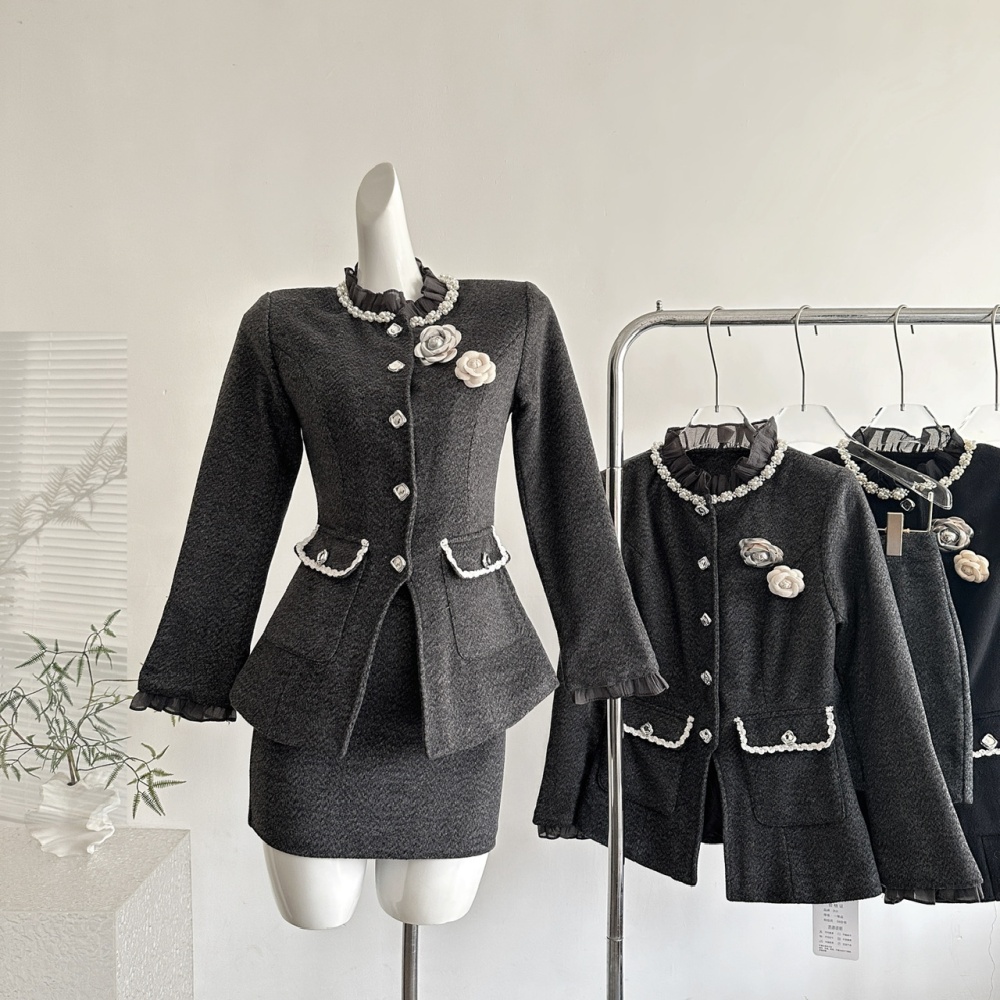 Chanelstyle coat autumn short skirt a set for women