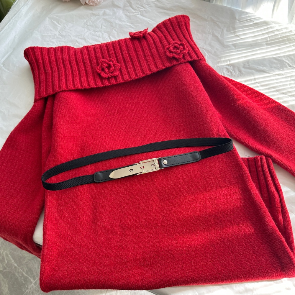 Flat shoulder christmas slim sweater dress winter red dress